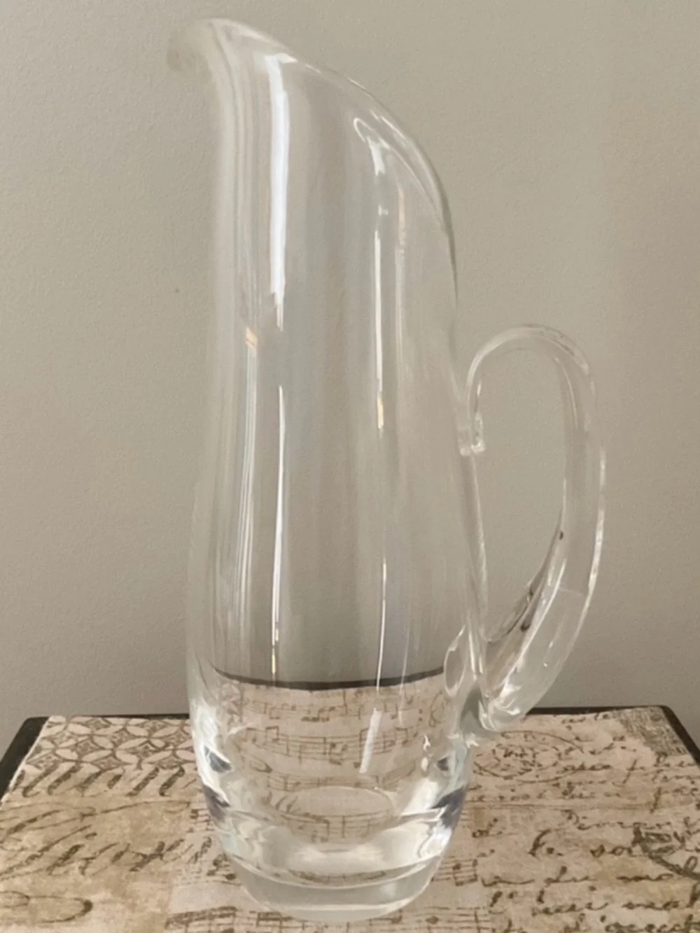 Steuben Signed Crystal Pitcher #8077 Lloyd Atkins Split Handle Art Glass MCM